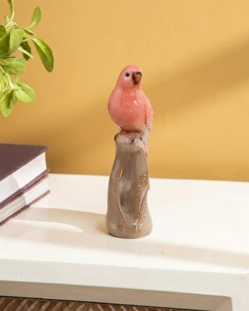 Coral Lovebird Decorative Figurine - Set Of 2 