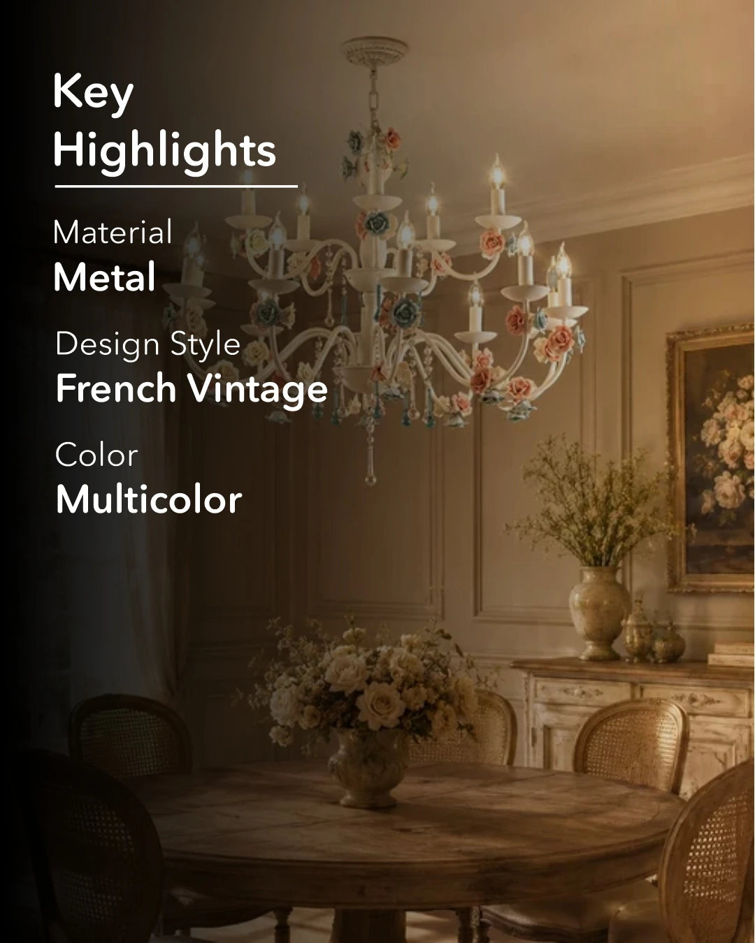Blush Bloom French Floral Chandelier - 15 Lights 