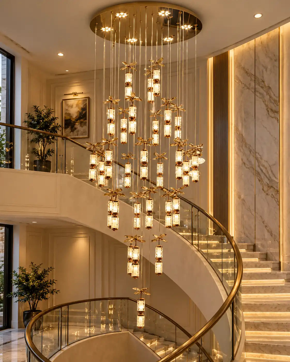 Golden Cascade Double Height Chandelier