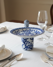 Royal Blue Floral Pedestal Bowl - Large