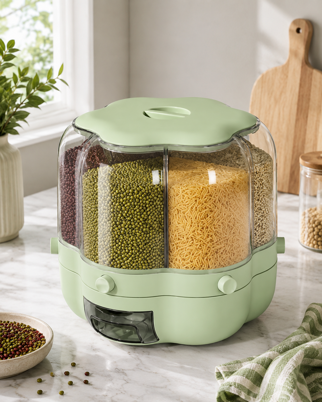 Smart Grain Storage Dispenser with Drawer & One-Touch Push Button 