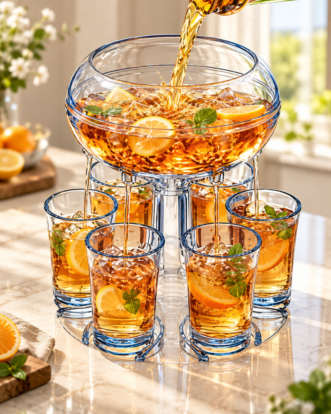 Drink Dispenser With 6 Short Glasses