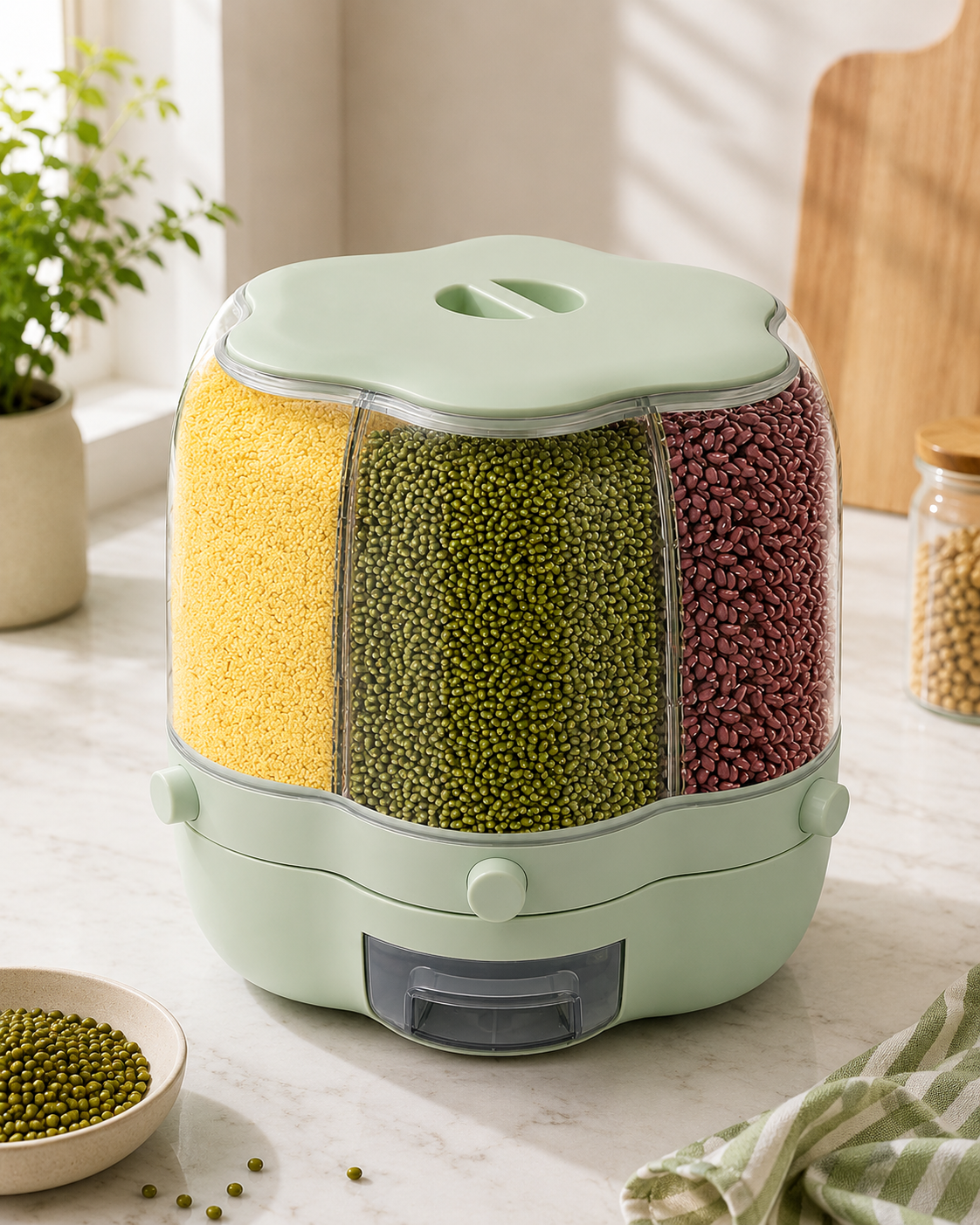 Smart Grain Storage Dispenser with Drawer & One-Touch Push Button 