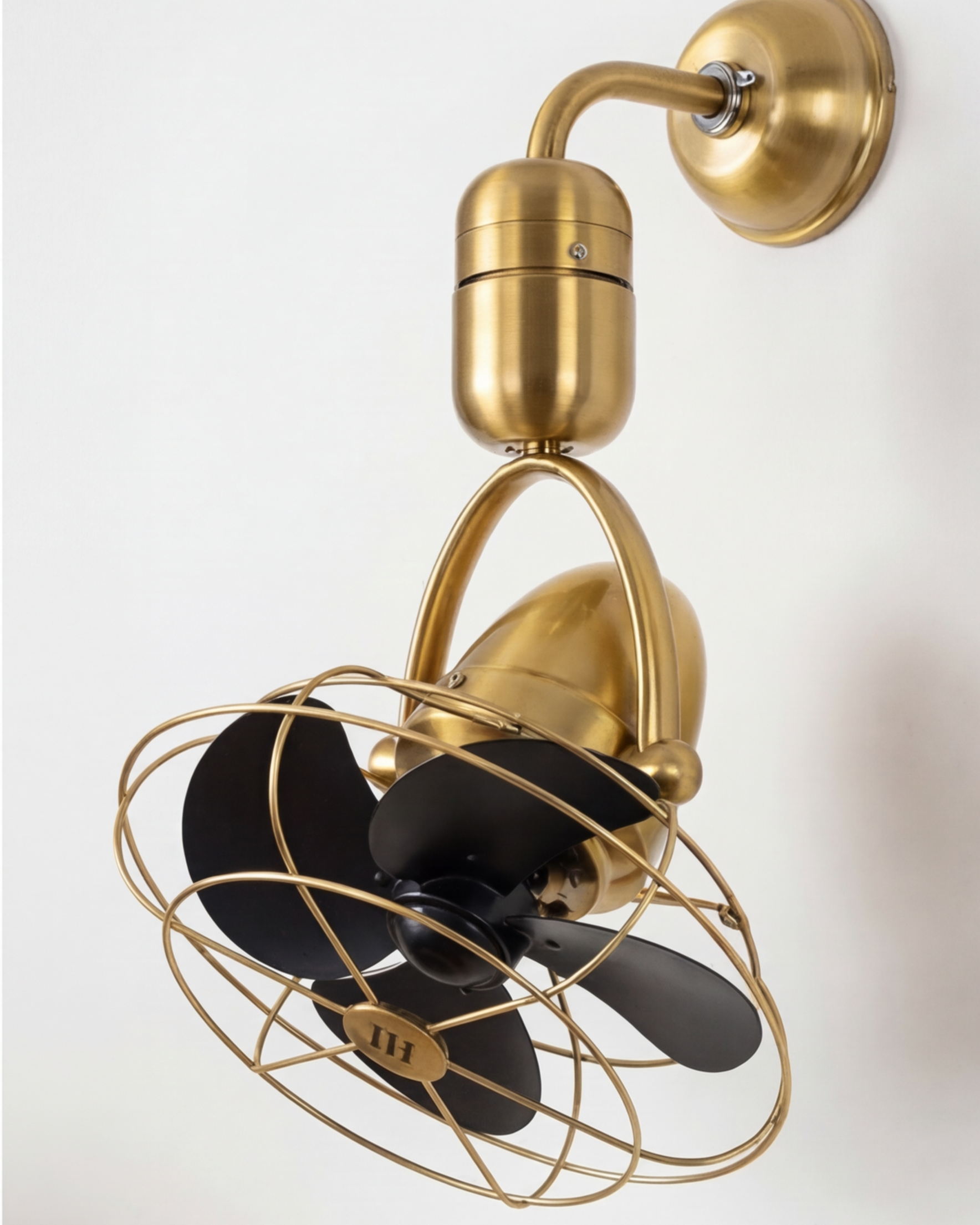 Industrial Orbit Cage Wall Mount Fan - Gold 