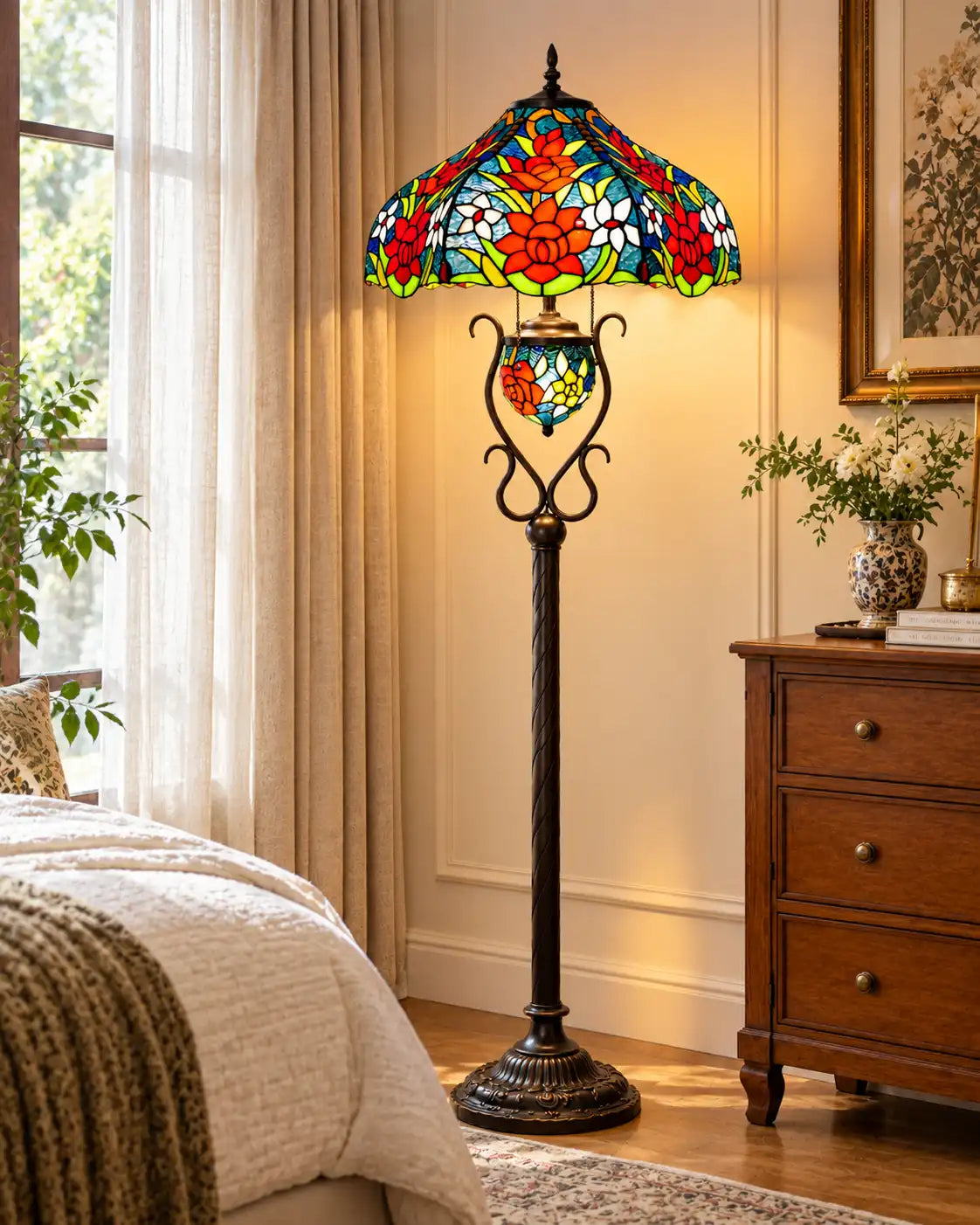 Floral Stained Tiffany Floor Lamp