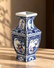 Blue & White Floral Panel Vase