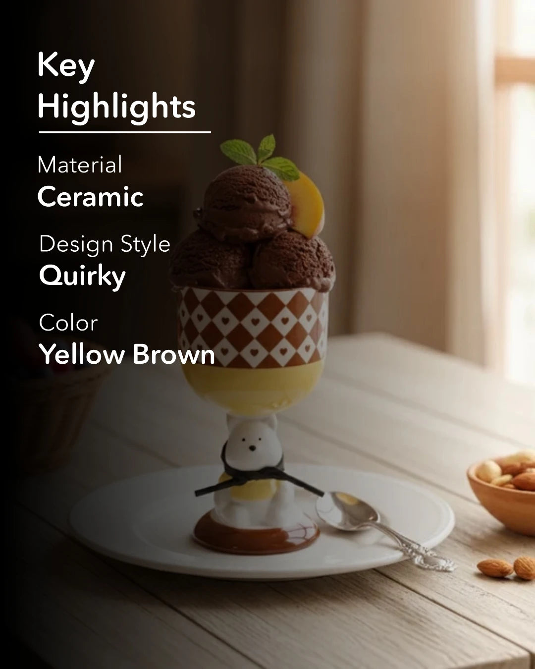 Playful Bear Dessert Bowl - Brown 