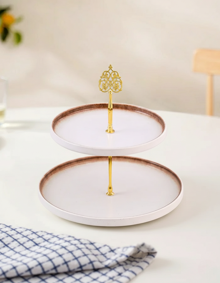 Artisan Glazed 2-Tier Cake Stand 