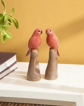 Coral Lovebird Decorative Figurine - Set Of 2 