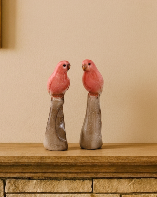 Coral Lovebird Decorative Figurine - Set Of 2 