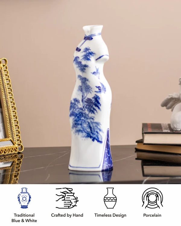 Blue & White Chines Lady dress Vase - Small