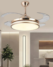 Golden Glow Retractable Ceiling Fan + Chandelier Light (with Remote Control)