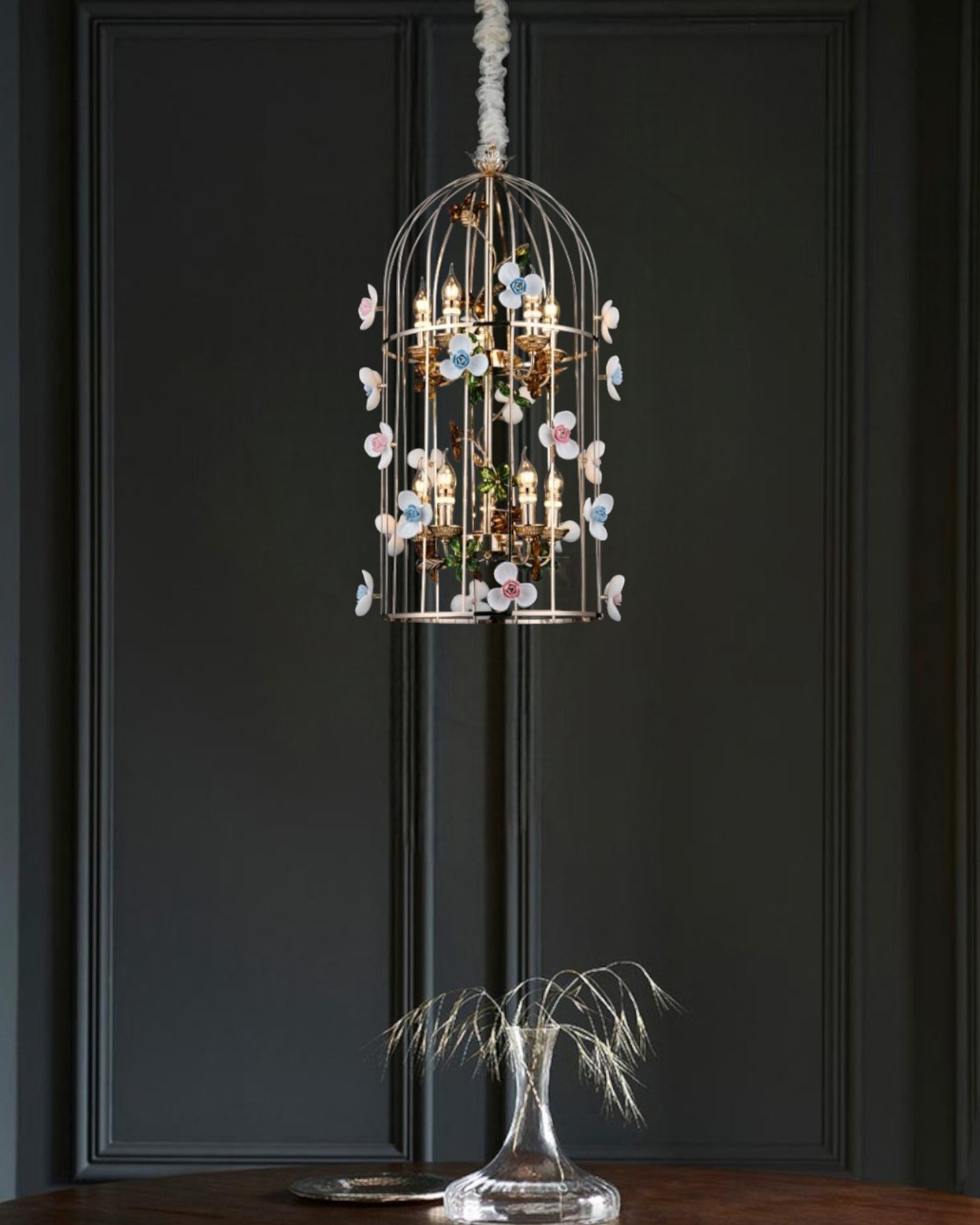 Birdcage Floral Pendant Light - 10 Bulbs 