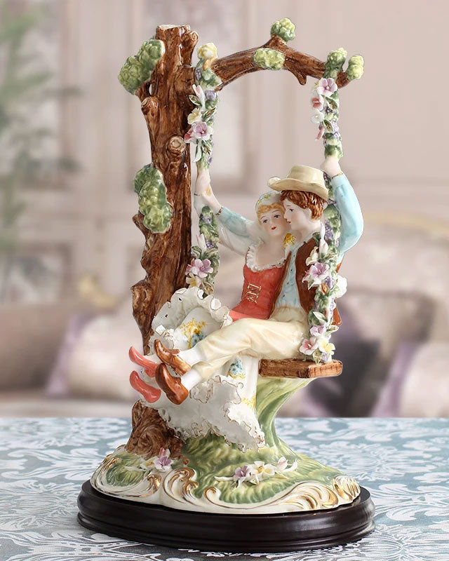 'Couple On Swing' Fine Porcelain Figurine - The Decor Kart