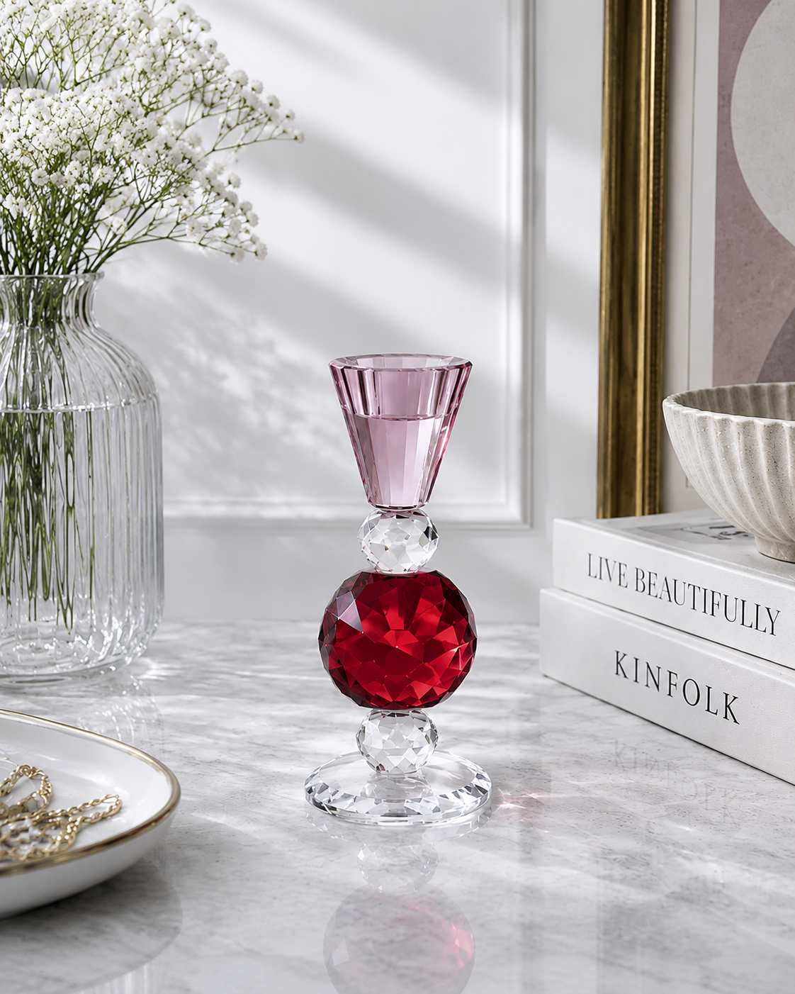 Ruby Glow Crystal Candle Holder 