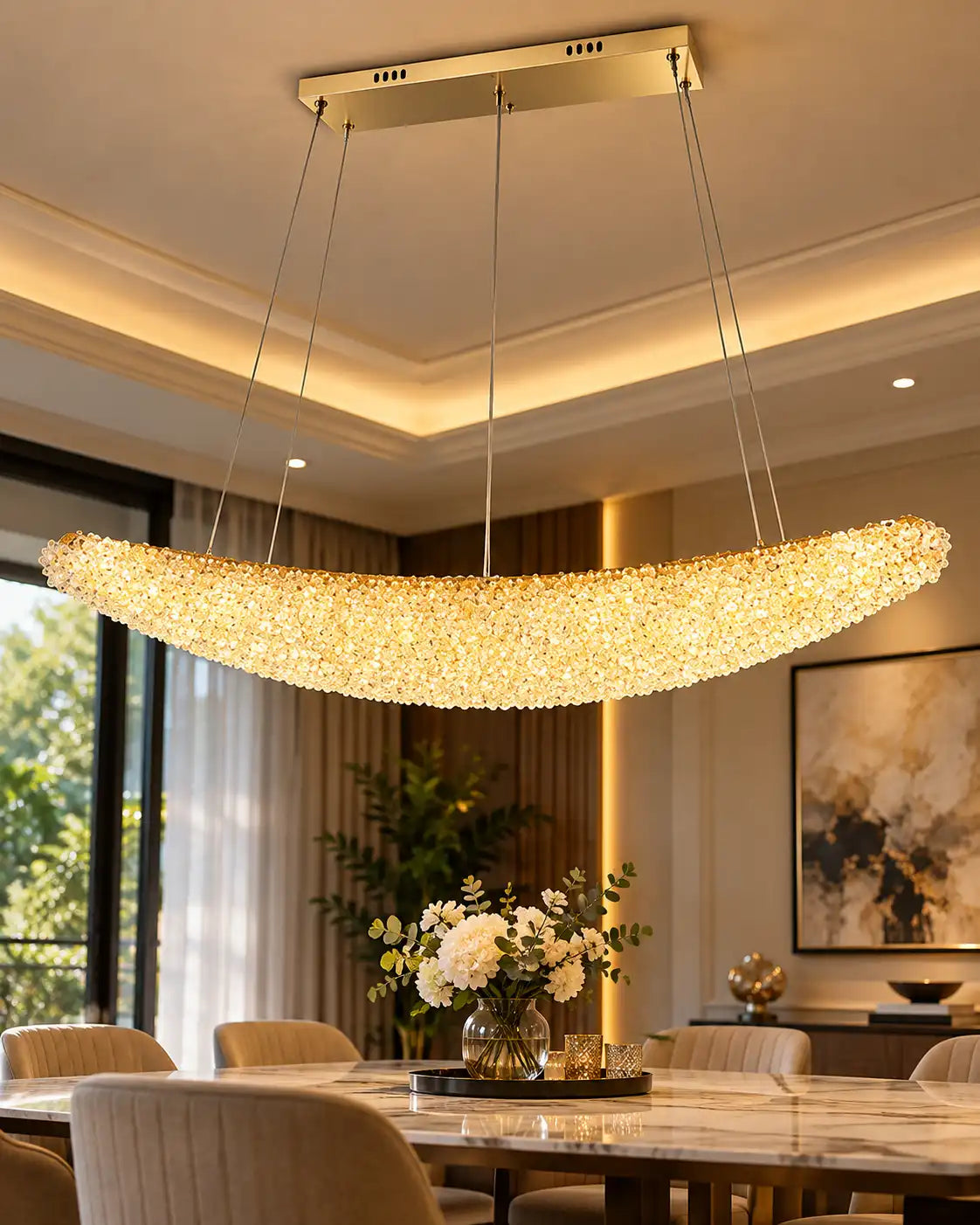 Golden Luxe Crystal Wave Chandelier