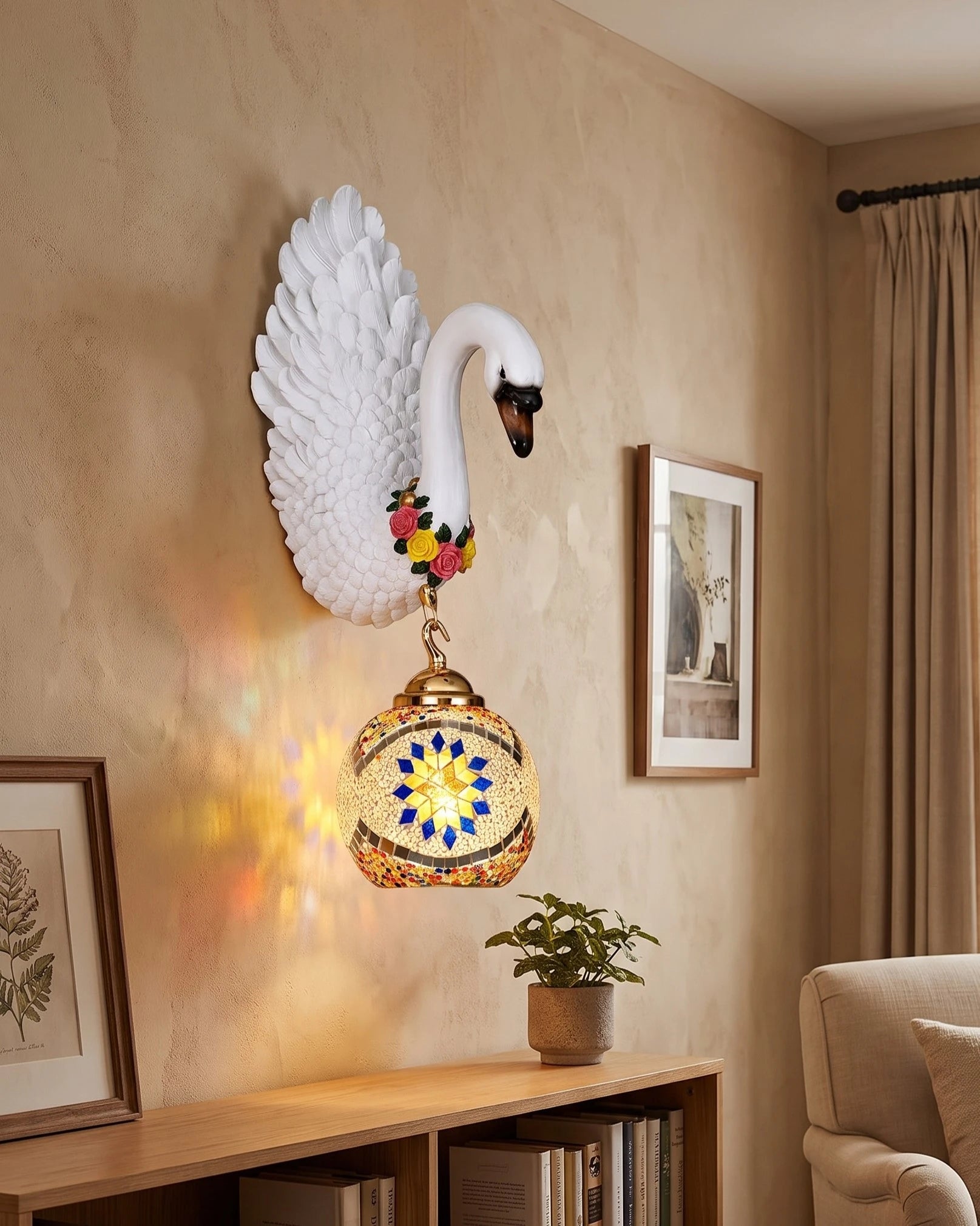 Royal Swan Mosaic Wall Light 