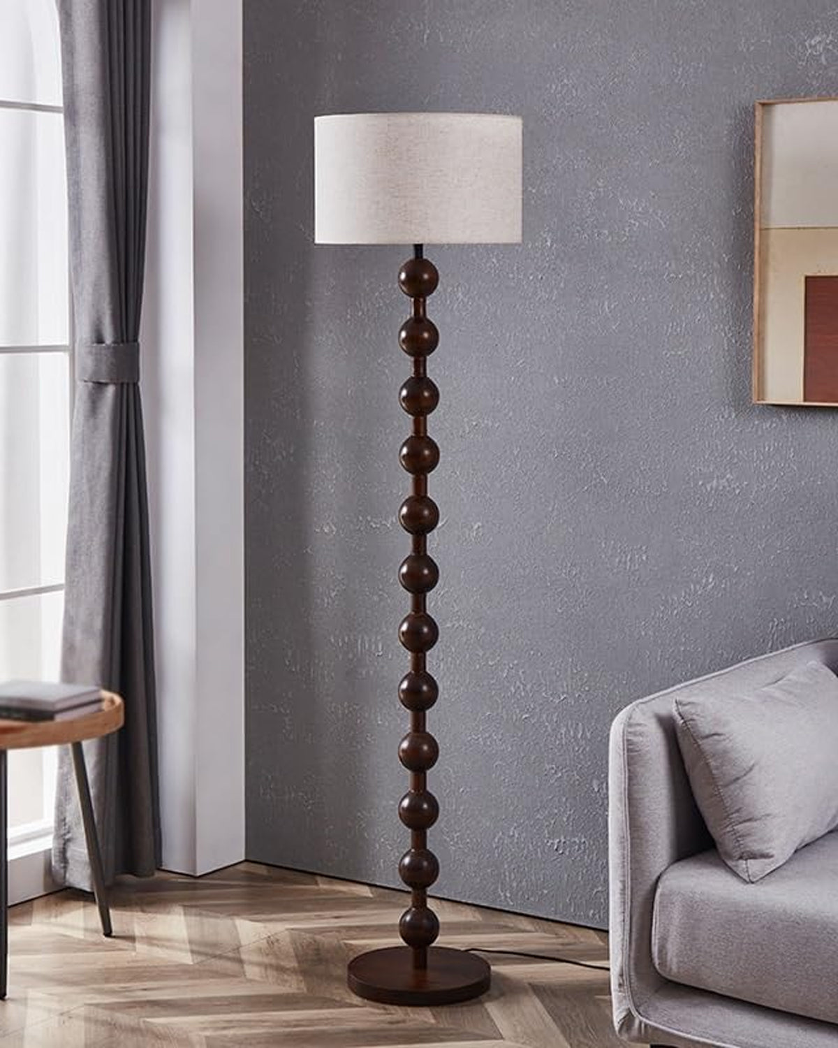 Stacked Orb Wooden Floor Lamp 