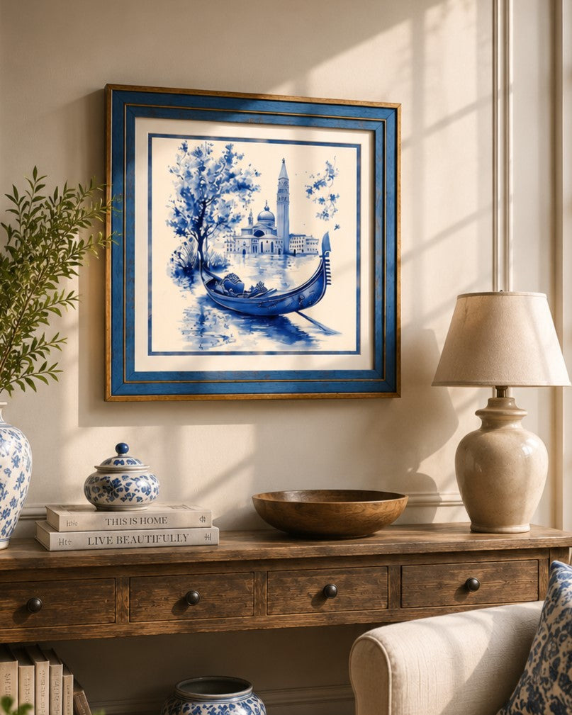 Blue & White Framed Wall Art - 12"x12"