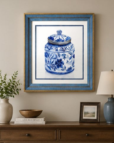Blue & White Framed Wall art - 12"x12" 