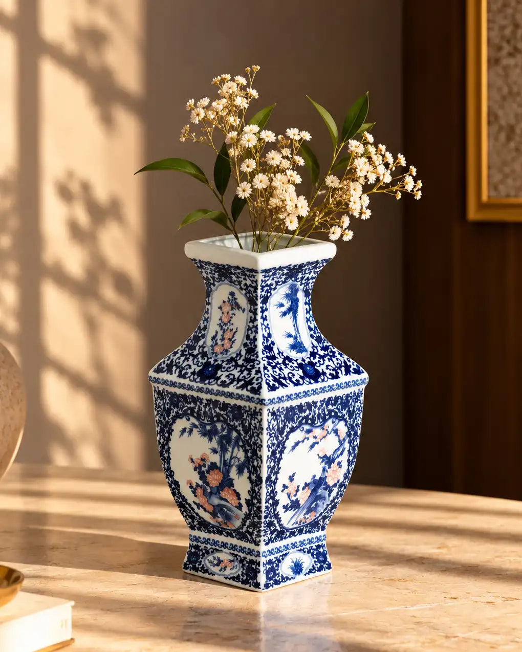 Blue & White Floral Panel Vase
