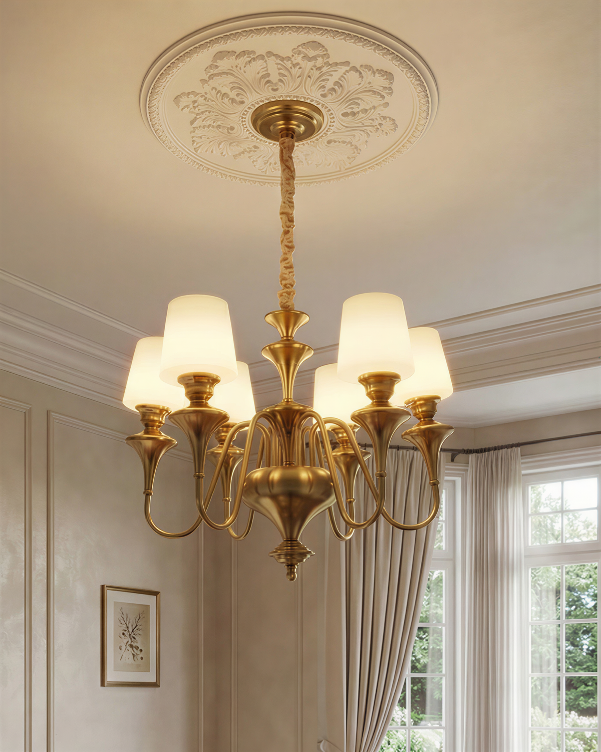 "Royal Bloom" Brass Chandelier - 6 Lights