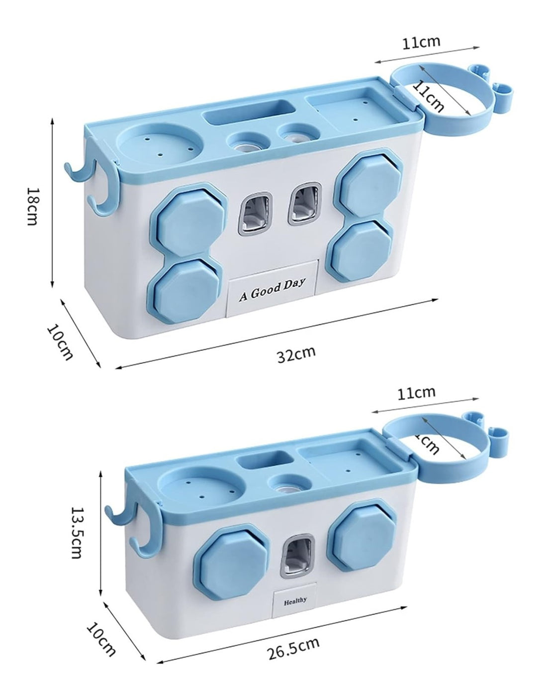Wall Mounted Bathroom Organizer with  Toothpaste Dispenser & Cups 