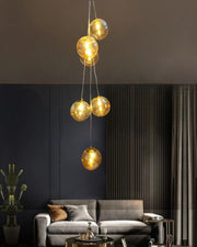 Amber Glass Globe Modern Chandelier - 5 Lights