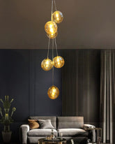 Amber Glass Globe Modern Chandelier - 5L 