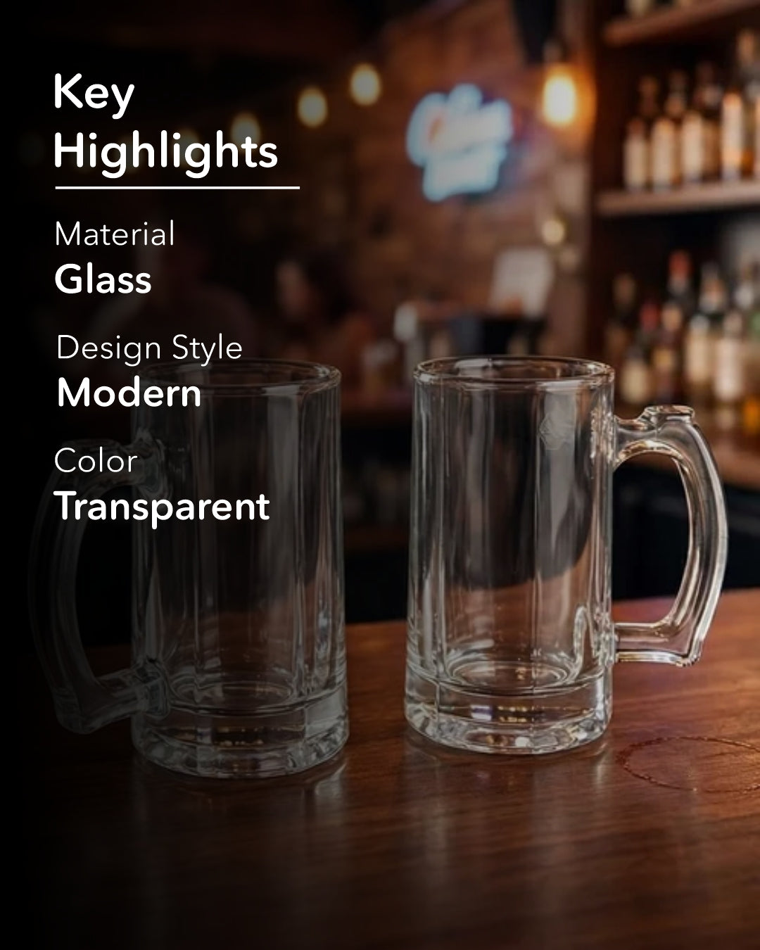 Hops & Cheers Beer Mug Clear - Set of 2 