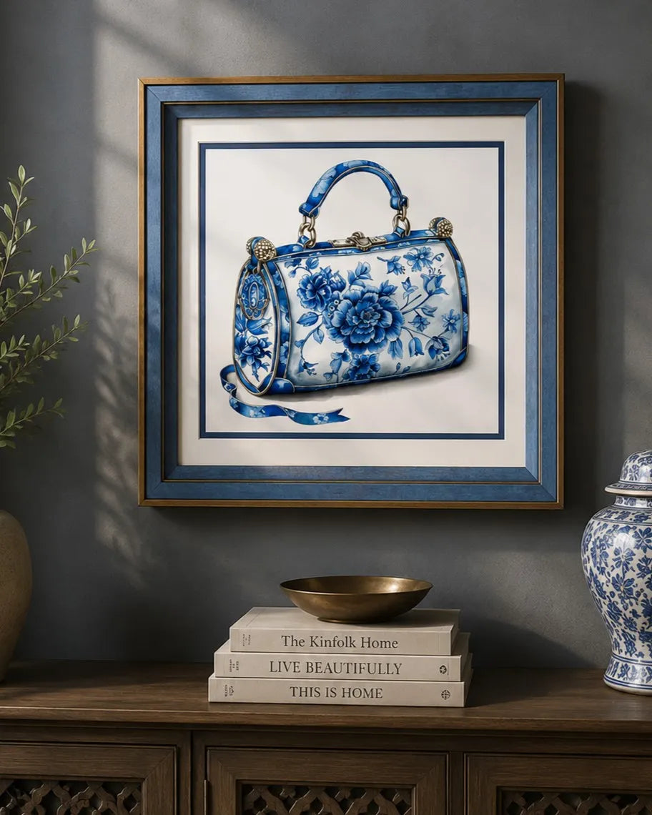 Blue & White Framed Wall art - 12"x12" 