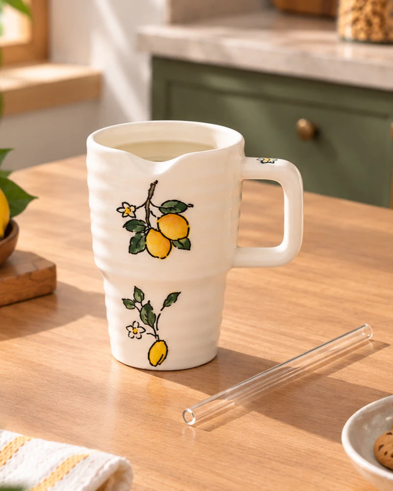 Lemon Bloom Coffee Mug With Straw
