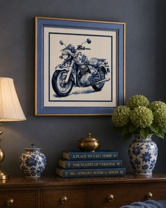Blue & White Framed Wall art - 12"x12" 