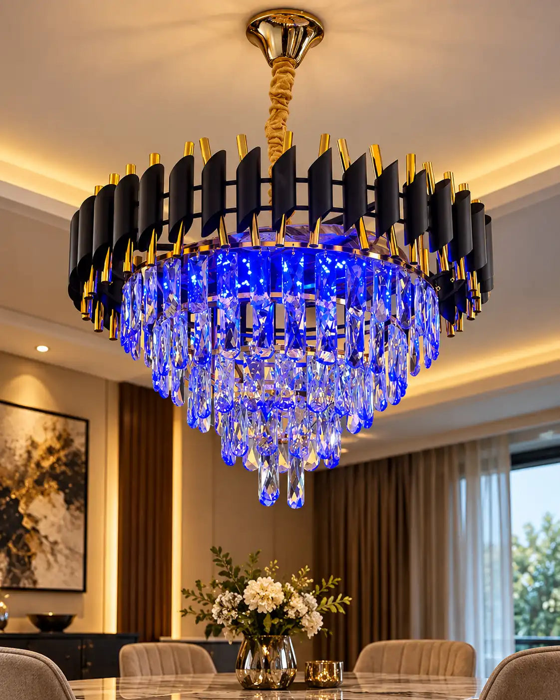 Noir Sapphire Cascade Chandelier