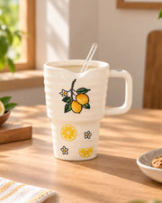 Lemon Bloom Coffee Mug With Straw