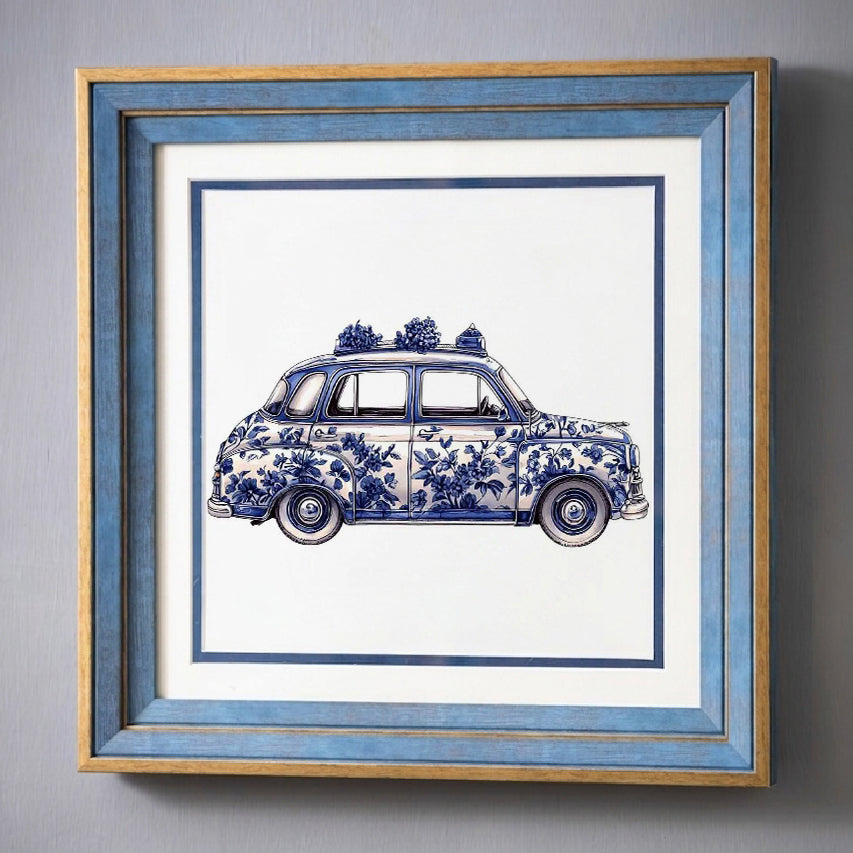Blue & White Framed Wall art - 12"x12" 