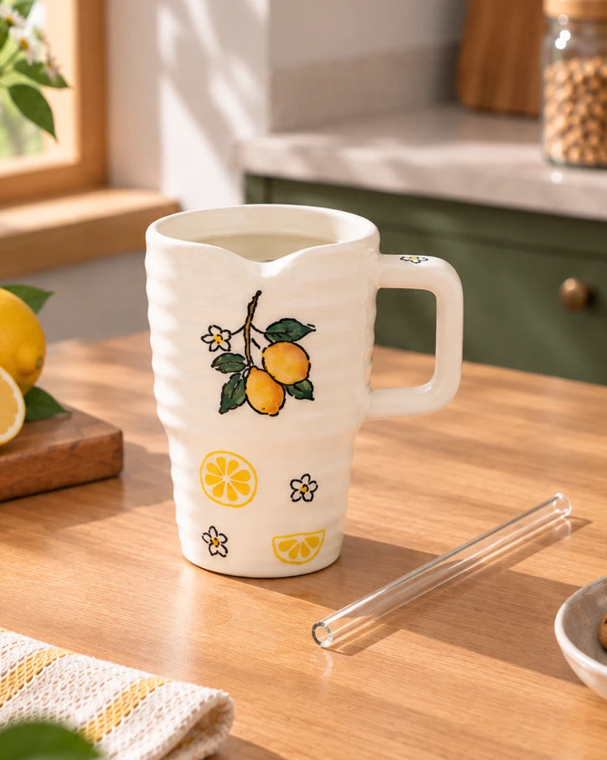 Lemon Bloom Coffee Mug With Straw