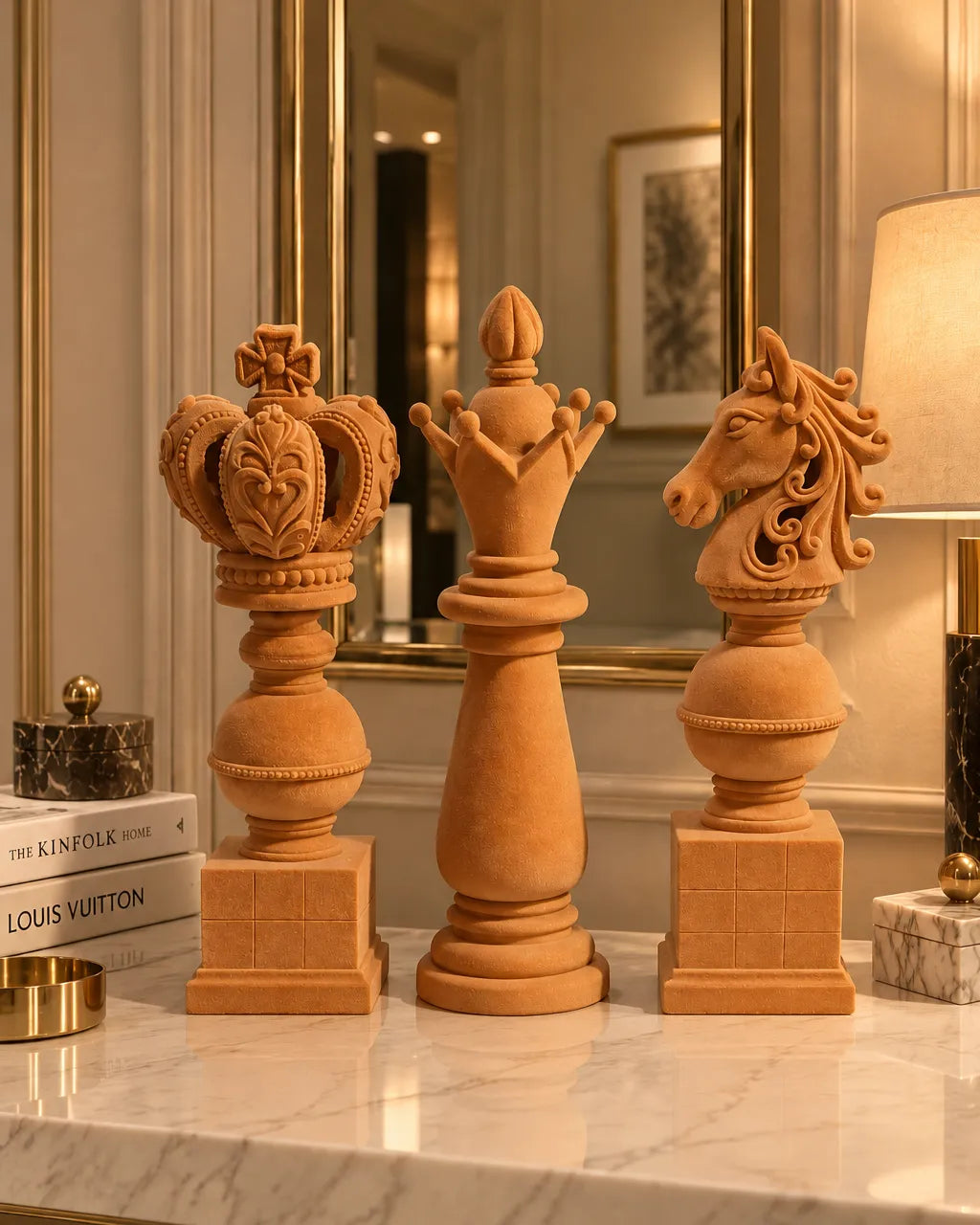 The Regal Gambit Velvet Chess Pieces - Set of 3