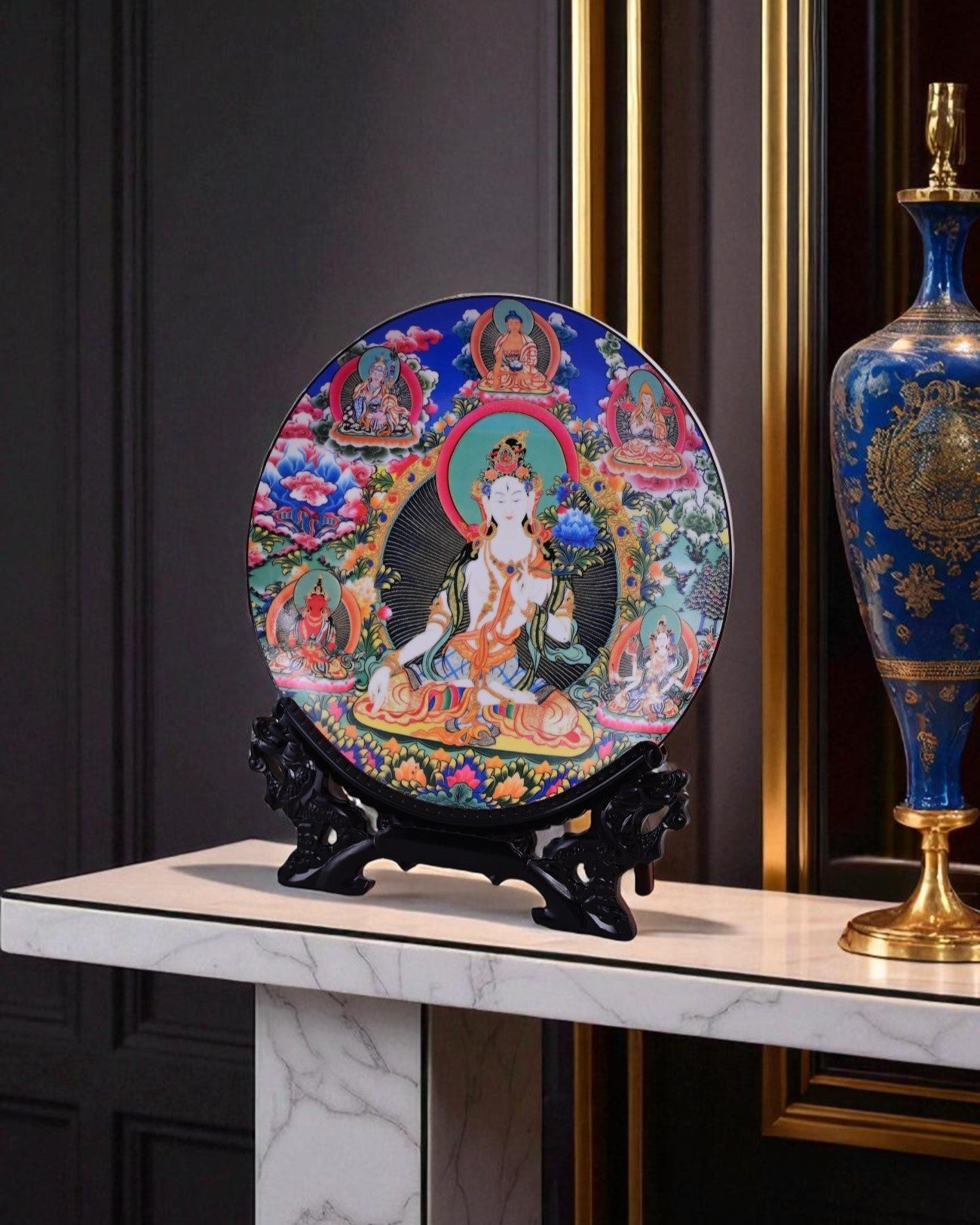Tibetan White Tara Decorative Plate - 26 cm 