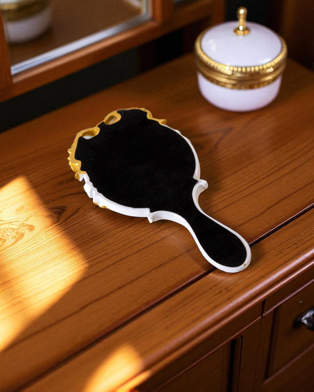 Vintage Aqua Floral Hand Mirror - White 