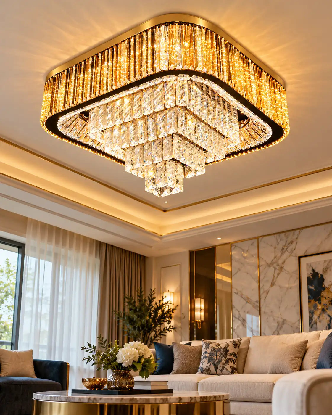 Astra Cascade Crystal Flush Mount Ceiling Light