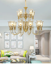 Traditional with Floral Glass Shades Chandelier - 12 Bulbs 