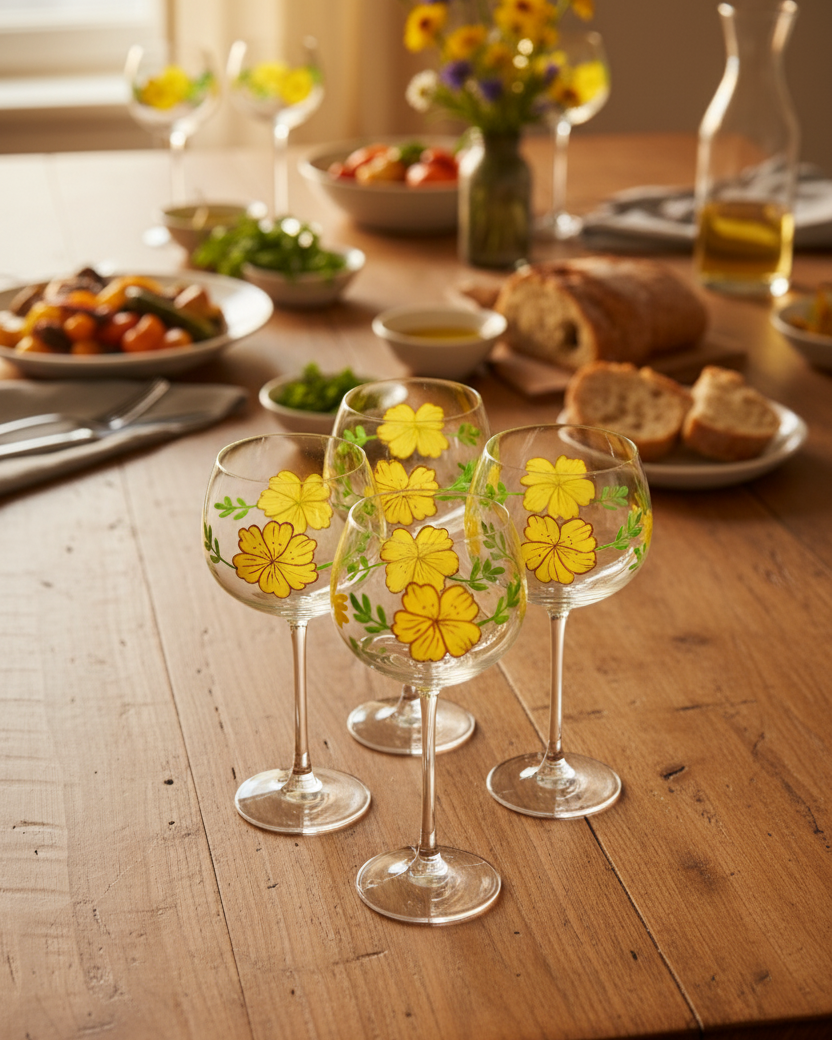 Yellow Blossom Wine Glass - Set Of 6 