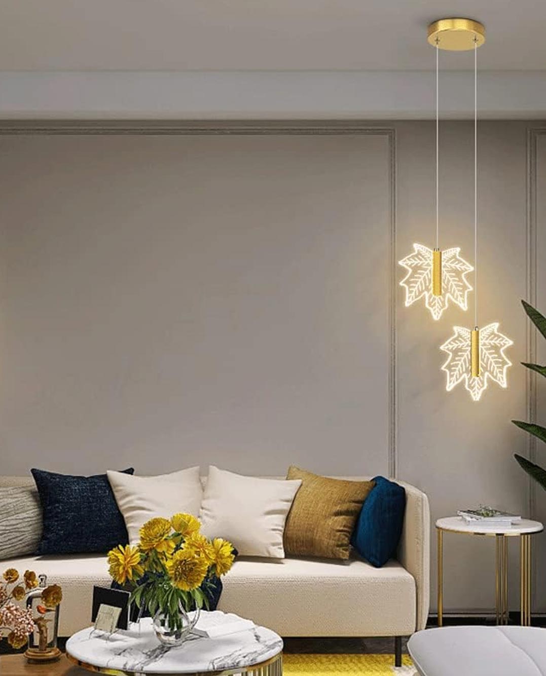 Double Head Maple Leaf LED Pendant Light - Set Of 2 - The Decor Kart 