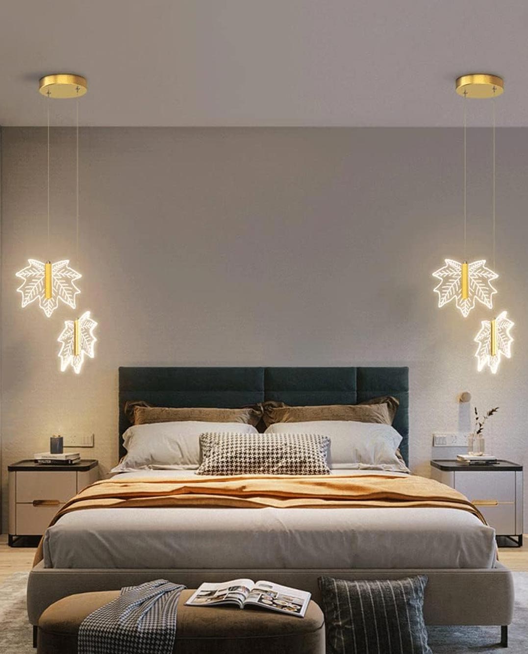 Double Head Maple Leaf LED Pendant Light - Set Of 2 - The Decor Kart 