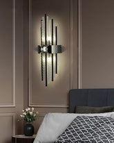 Textured Glass Gold Accent Wall Light - Black 