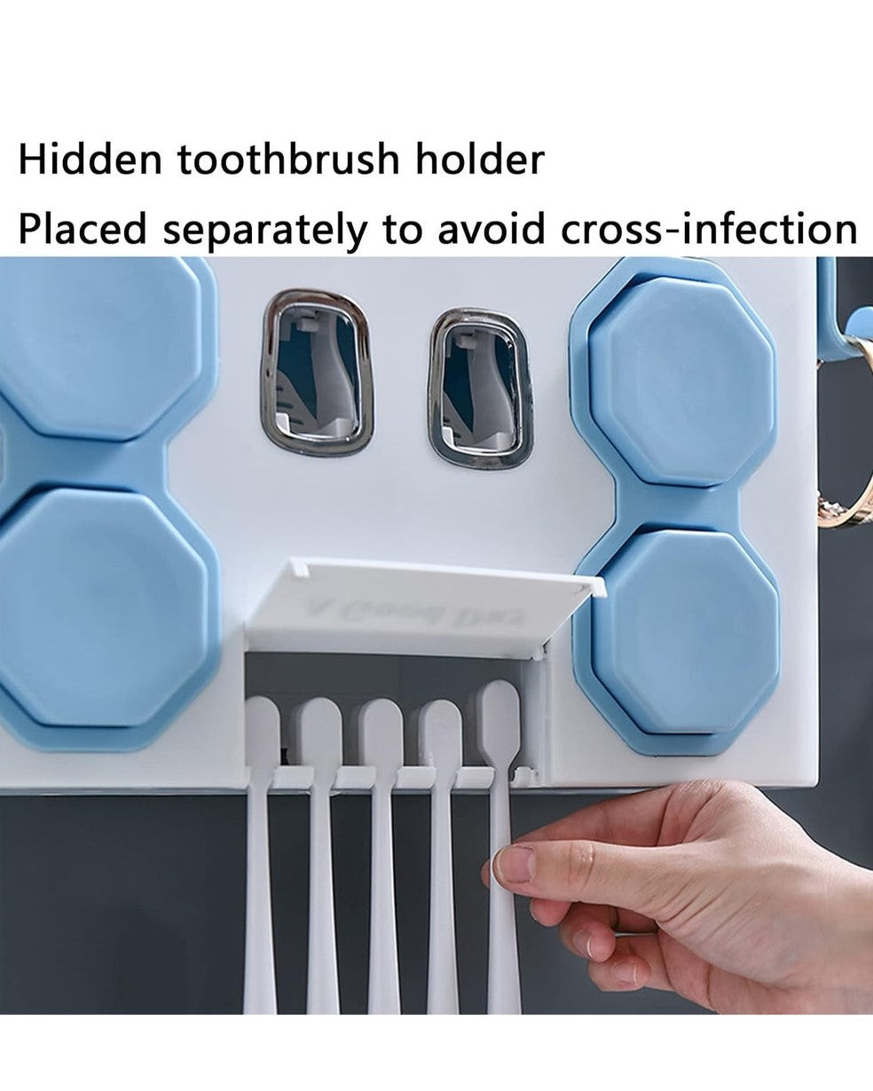 Wall Mounted Bathroom Organizer with  Toothpaste Dispenser & Cups 