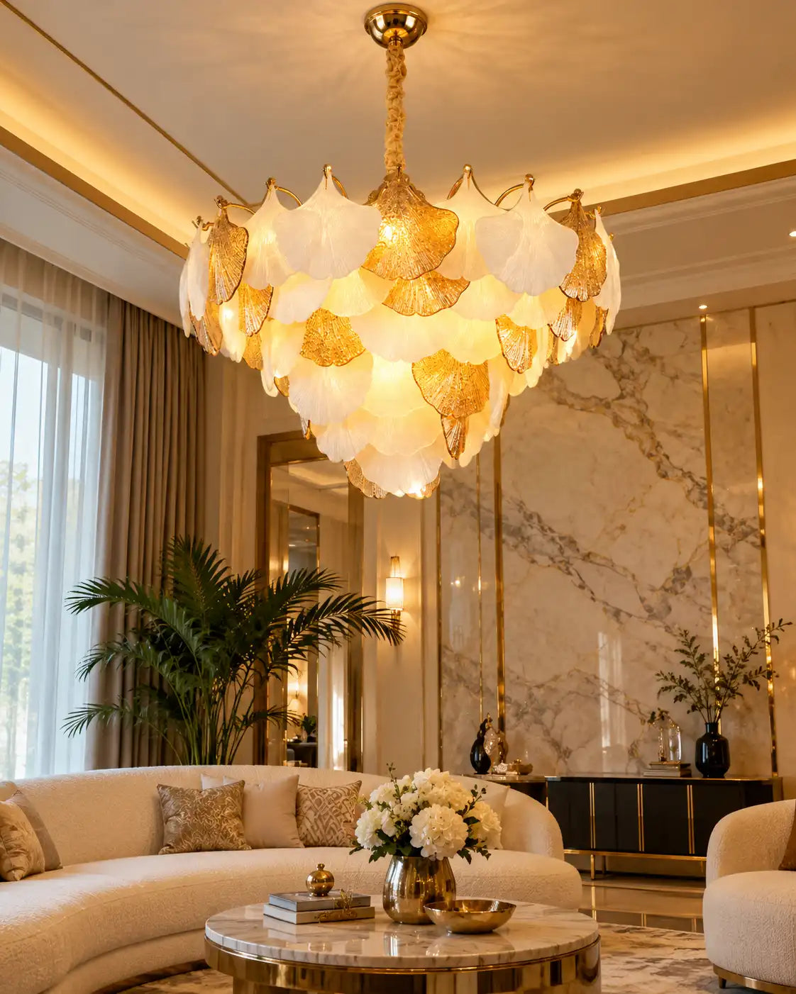 Ginkgo Leaf Crystal Chandelier - Large