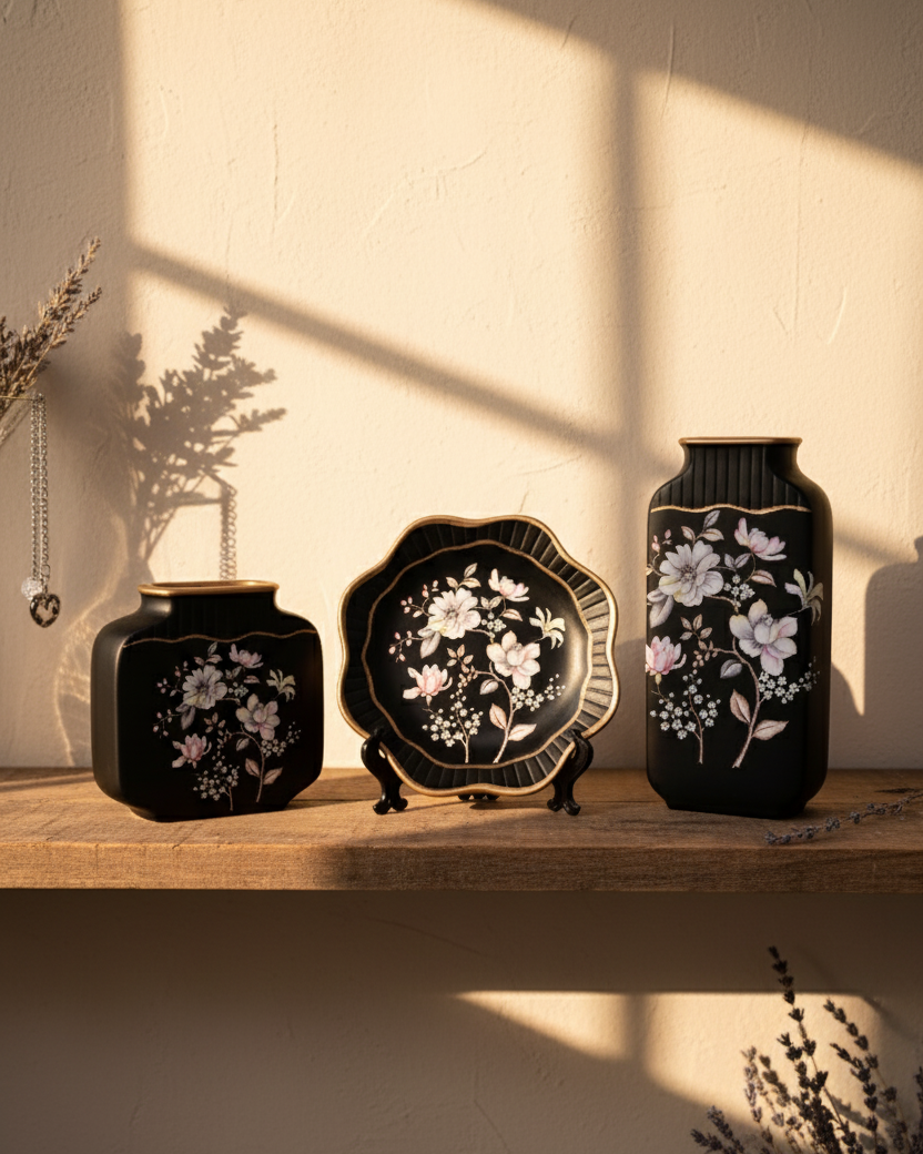 Exquisite Decorative Vase & Plate - Set of 3 