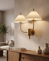 Twin Arm Pleated Wall Sconce - White 
